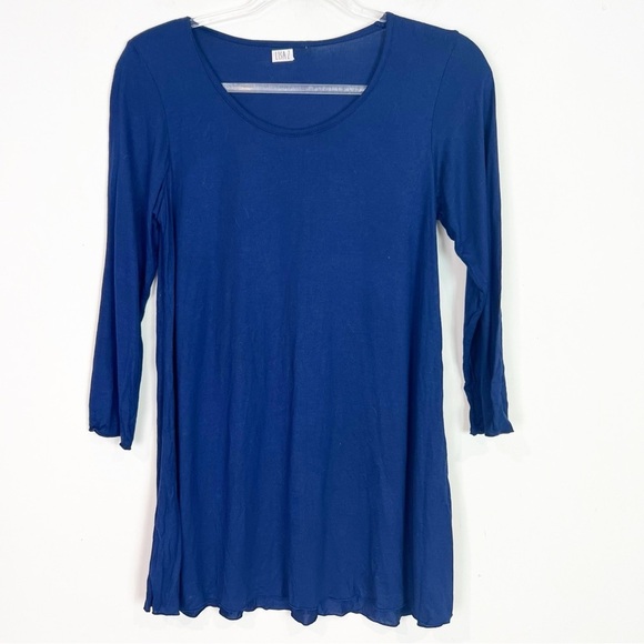LISA Z BLUE 3/4 SLEEVE SCOOP NECK TUNIC SHIRT WOMENS XS - Picture 1 of 4